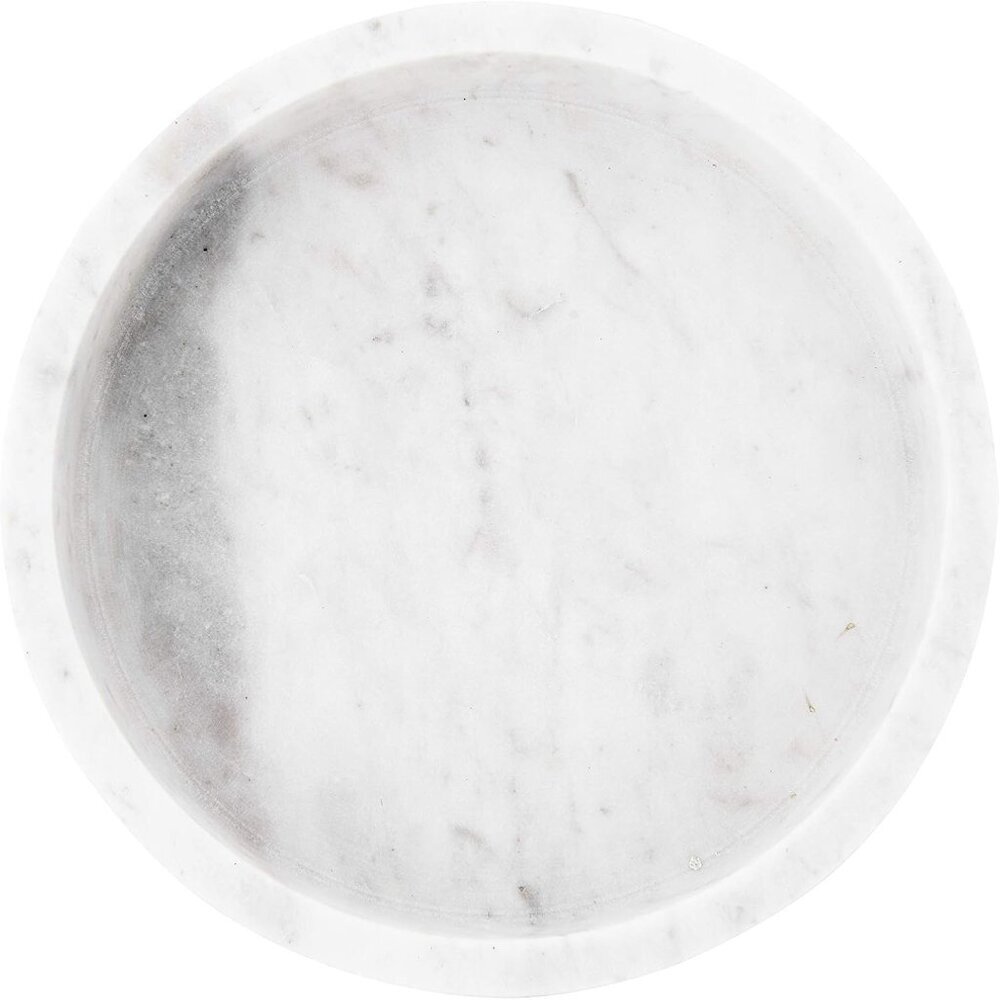 Round Carved Marble Tray or Charcuterie Board, White - Picture 5 of 6